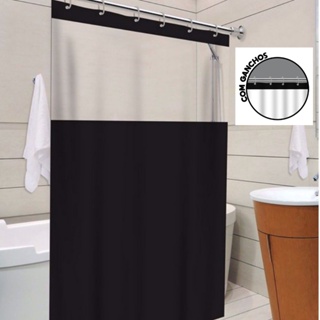 Cortina Box Com Visor Transparente Em PVC Para Banheiro Anti Mofo Gramatura Grossa