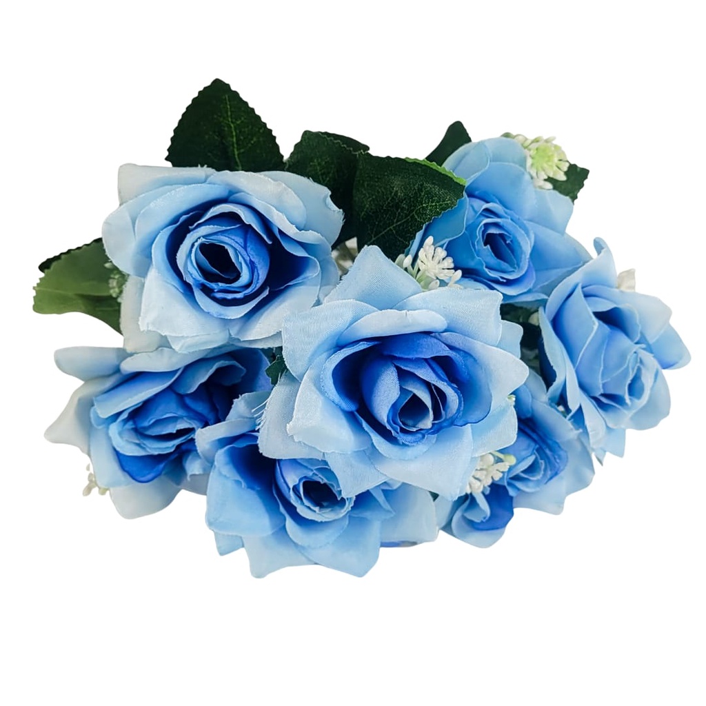 Buquê de Rosas Flor Artificial Para Decoração Casamento M Azul