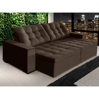 Sofá Tunísia 2,70 Mts Retrátil E Reclinável Pluma Café