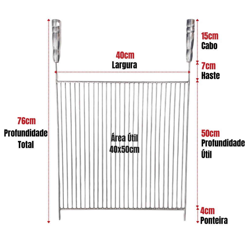 Grelha Aramada Churrasco 40x50 Inox 304 Estilo Uruguaia