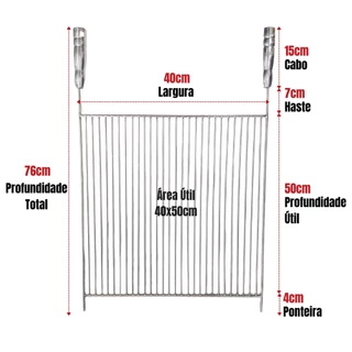 Grelha Aramada Churrasco 40x50 Inox 304 Estilo Uruguaia