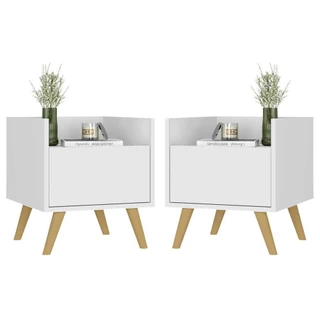 Kit com 2 Mesas de Cabeceira 40 cm com Pés Retrô Multimóveis MP4044 Branca/Natural