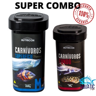 SUPER COMBO Ração peixes Carnívoros de fundo 110g + Carnívoros de Superfície 225g Nutricon PREMIUM - aquário jumbo