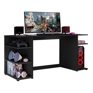 Mesa Escrivaninha Gamer com 4 Nichos B24 - Preto/Verde - Nova