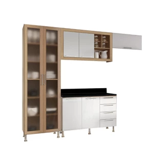 Armario Cozinha Completo Ditália Aspen 4 Pçs Carvalho/Br A48