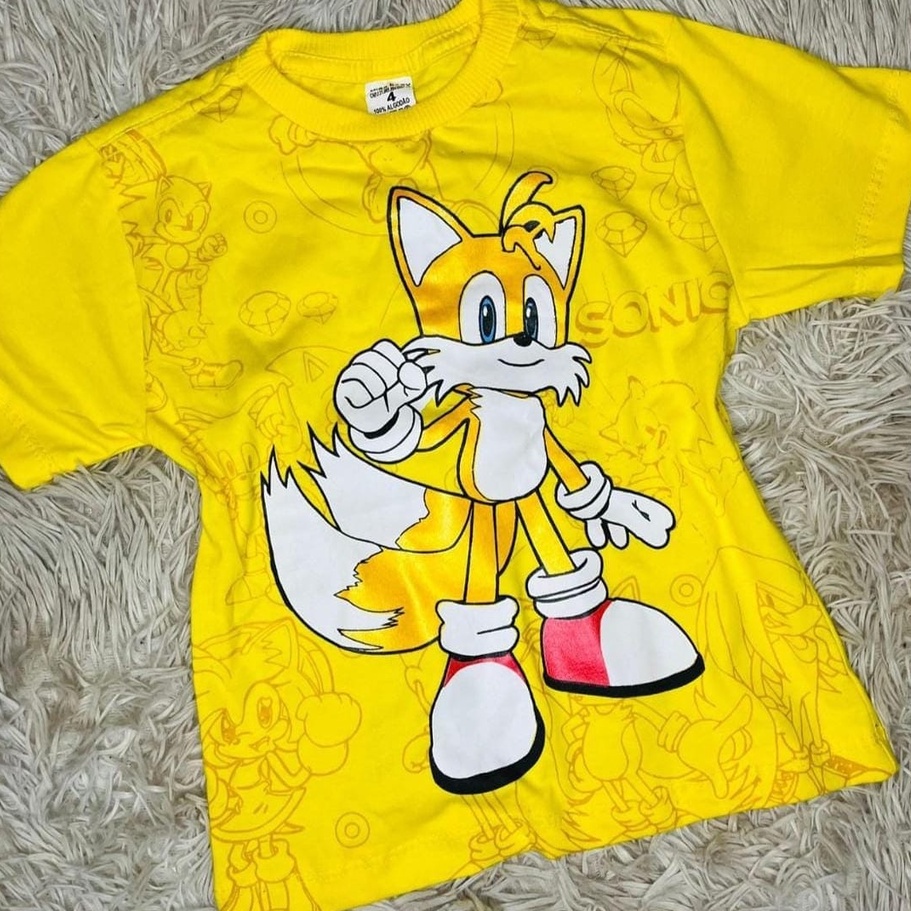 Camiseta Tails Sonic Infantil Amarela