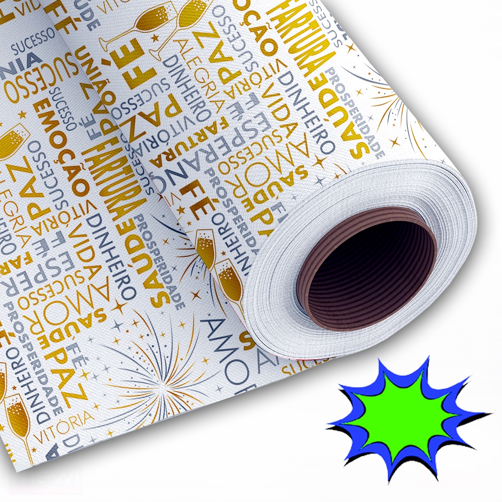 TNT Estampado Feliz Ano Novo Reveillon Prata/Dourado 1,40m X 1,00m