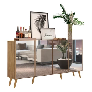 Aparador Buffet Retrô com Espelho Multimóveis Veneza com 4 Portas FG3559 Rustic/Natural