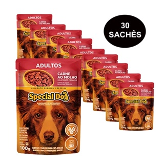 Kit 30 Ração Special Dog Sachê Cães Adultos Carne - 100g