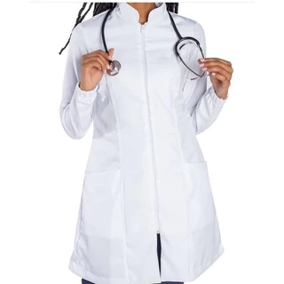 Avental manga longa Jaleco Branco Médica Enfermeira Gabardine Premium Feminino