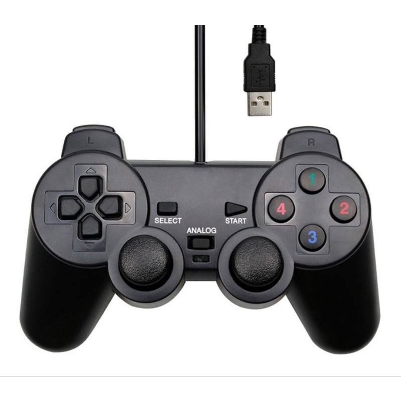 Controle Compatível Com PlayStation 2 Com Fio Para Video Game Com Vibração  E Conexão USB Analógico Compatível Com Computador Preto LINHA PREMIUM DUPIN