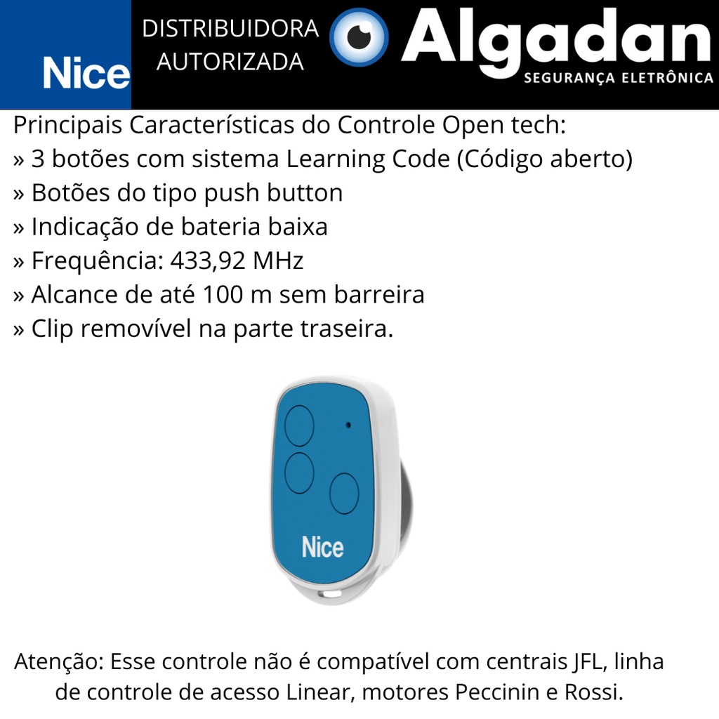 Controle Portão Eletrônico Open Tech Nice PPA RCG 433MHZ | Shopee Brasil