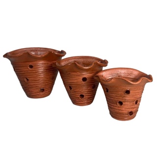 3 Vasos de Cerâmica Furados para Orquídea Suspenso em Parede