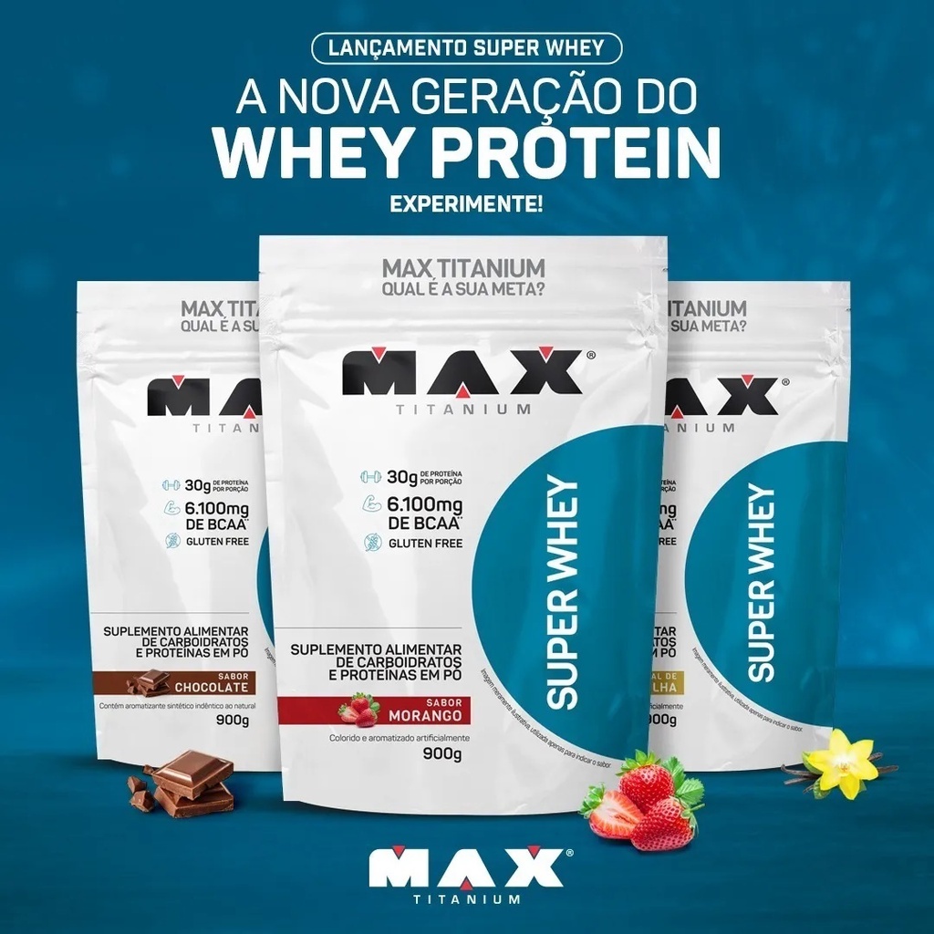 Kit 3x Super Whey Protein 900g Max Titanium Wpc Concentrado
