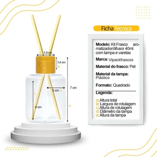 50 Kit Mini Frascos Frasquinhos de Plástico 40ml com Varetas e Tampas Para Aromatizador Difusor