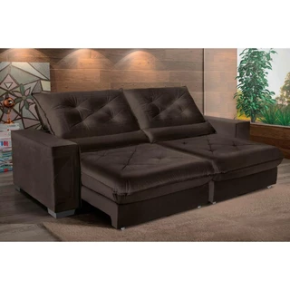 Sofá Cancún 2,10m Suede Velusoft Café com Molas Ensacadas