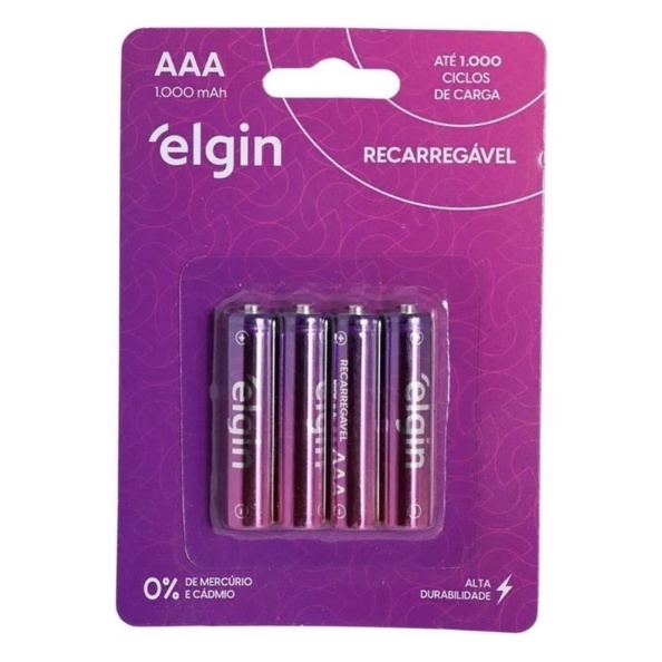 Pilha Recarregável AAA 1000MAH Elgin - 82171 - Blister com 4 Pilhas