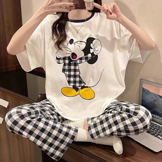 Conjuntos de pijama feminino manga comprida estampa desenho kawaii letras  gola redonda roupas de casa para