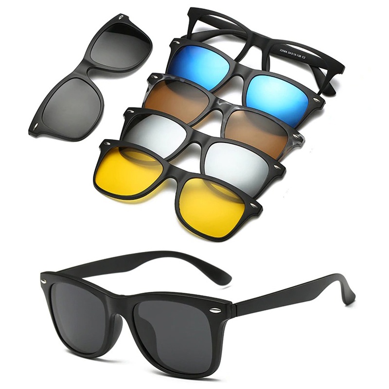 Óculos De Sol Com Armação Para Lente De Grau Com Lentes Clip On Clipon Magnético Imã 6 Em 1 Polarizado