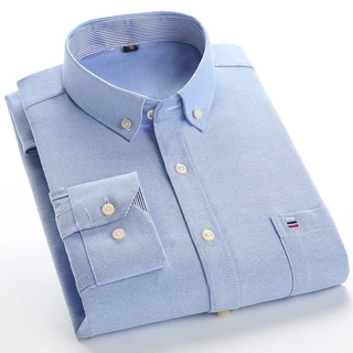 Casual 100% Algodão Oxford Manga Longa Camisa Masculina Sólida Tamanho Regular Fit Camisas De Homem