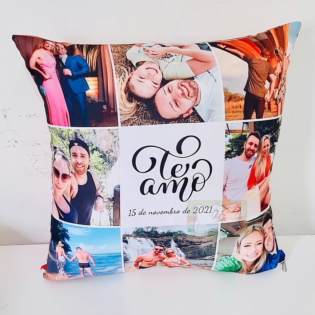 Almofada 40x40 personalizada frente e verso com fotos e frase presente ...