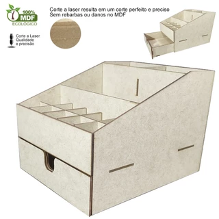 Organizador Caixa Porta Maquiagem Make Batom com Divisórias e Gaveta Em MDF 3mm - Decori Br