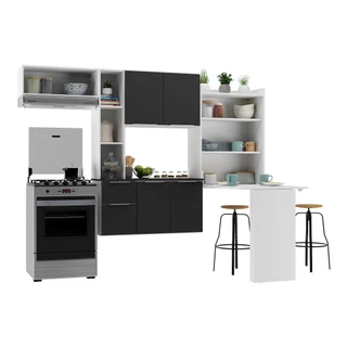 Cozinha Compacta com Mesa Dobrável MP2009 Sofia Multimóveis Branca/Preta
