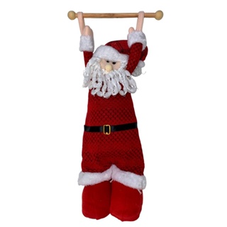 Boneco Papai Noel Enfeite de Natal Suspenso com Madeira 55cm