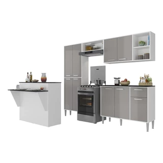 Cozinha Completa c/ Bancada Siena Multimóveis MP2040 Branca/Lacca Fumê