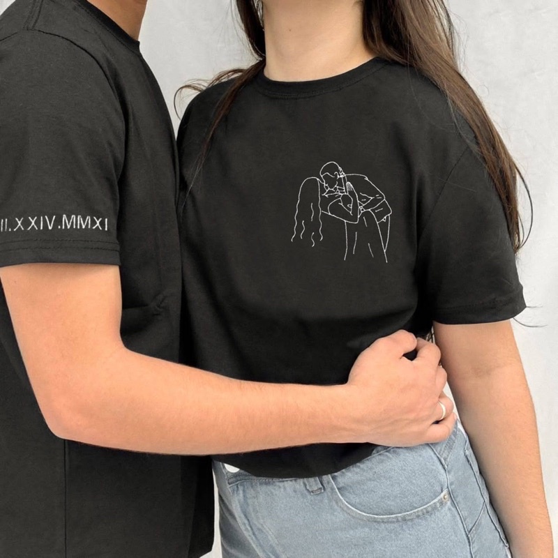 Camiseta Bordada Personalizada Foto de Casal Shopee Brasil