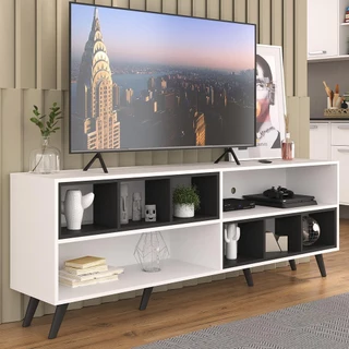 Rack para TV 75" Retrô com Nichos Jazz Multimóveis MP1022 Branco/Preto