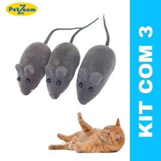 Brinquedo Gato Adulto Filhote Kit C/ 3 Pet Ratinho Colorido Estimulante Gato Feliz