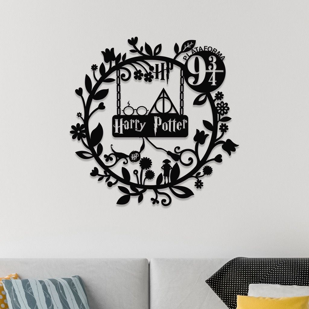 Quadro de Parede Decorativo Guirlanda Harry Potter MDF 3mm Preto Fosco