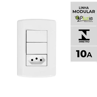 Interruptor 2 Teclas Paralelas + Tomada 10A modular Pluzie 4x2