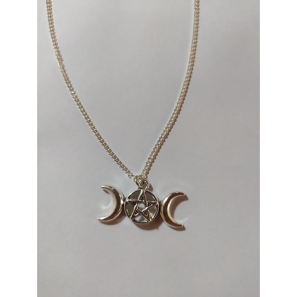 Collana Wiccan Tripla Luna E Pentagramma | Ciondolo Dea In Acciaio Inossidabile, Gioiello Pagano, Catena Regolabile, Regalo Mistico