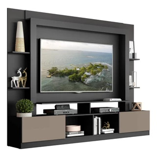 Estante com Suporte para TV até 65" Multimóveis Oslo FG3386 Preta/Lacca Fumê