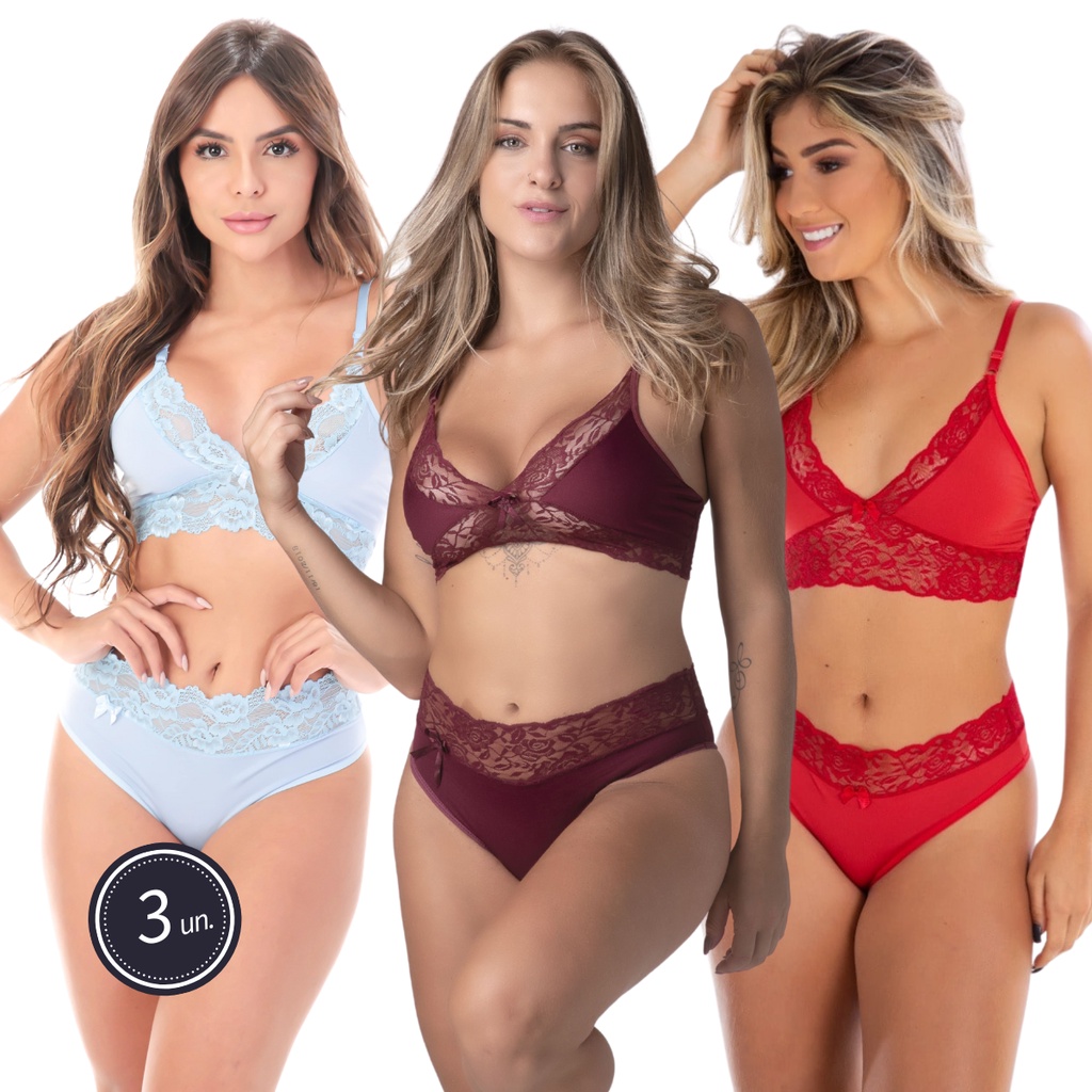 Comprar Conjunto Lingerie sem Bojo em Renda e Microfibra Love - Amore  Brasil - Lingerie