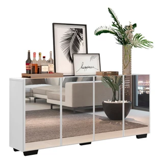 Aparador Buffet com Espelho Multimóveis Vegas com 4 Portas FG3560 Branco/Preto