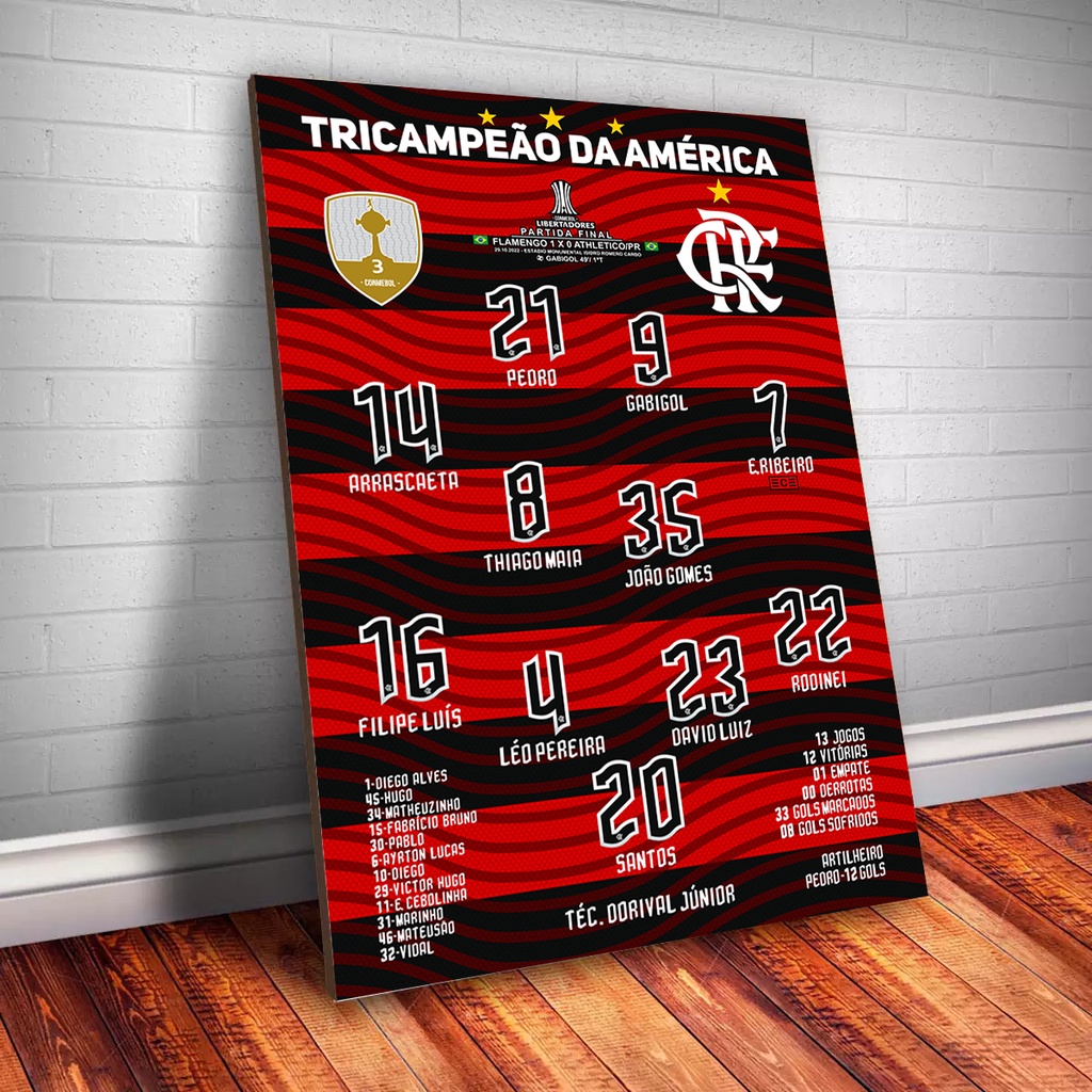 Quadro Placa Decorativa Flamengo Escalação TriCampeão Libertadores 2022