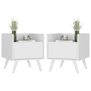 Kit com 2 Mesas de Cabeceira 40 cm com Pés Retrô Multimóveis MP4044 Branca