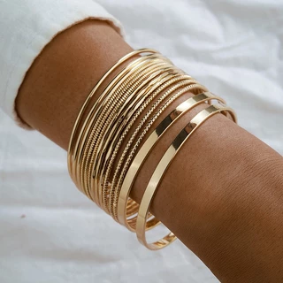 14pcs/Conjunto Pulseiras De Ouro Da Moda Para Mulheres Simplicidade Encantadora Liga Metal Bangle Party Joias Boêmia Presente