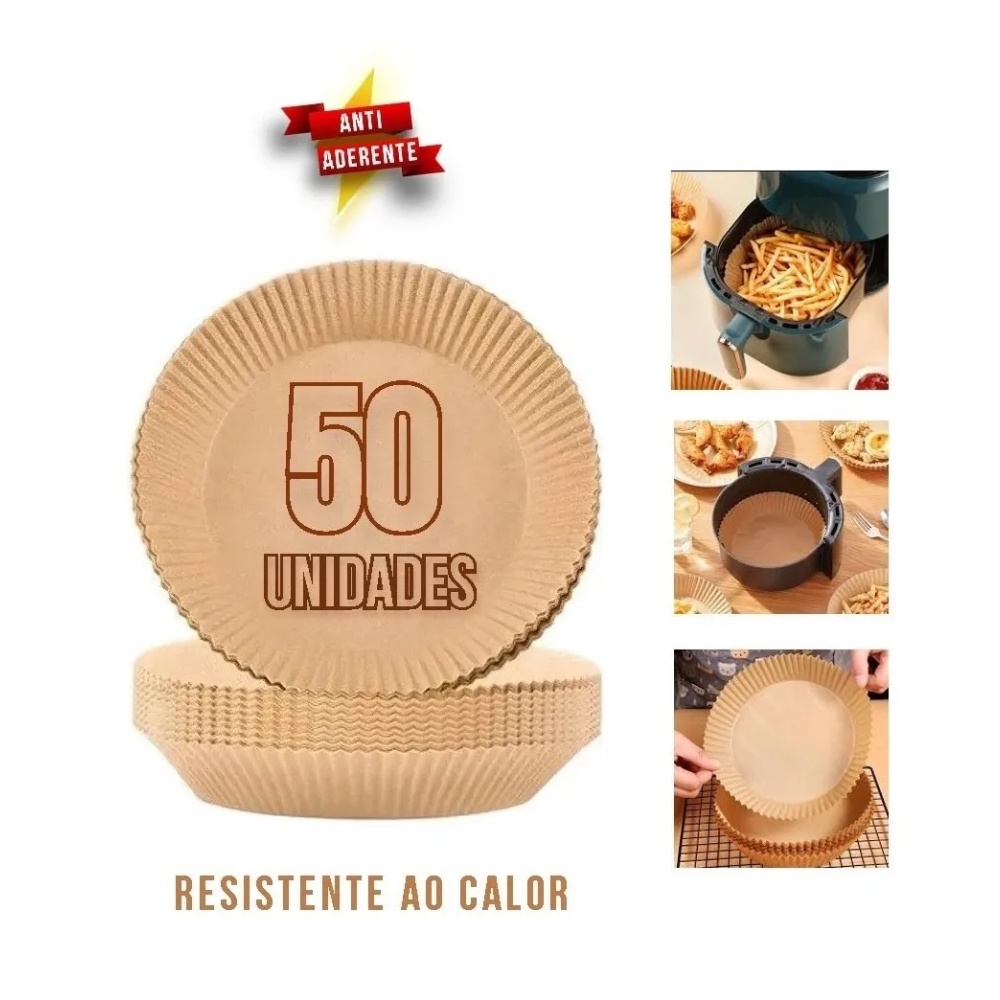 50 Pçs Forma De Papel P/ Airfryer Descartável Redondo 16cm