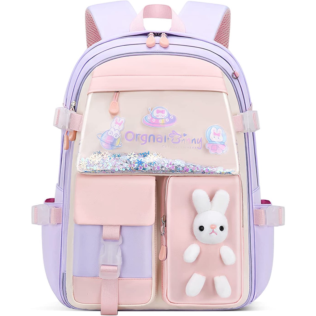 Mochila Com Pins E Acessórios, Mochila Escolar Kawaii Fofa Para Meninas  (roxo)