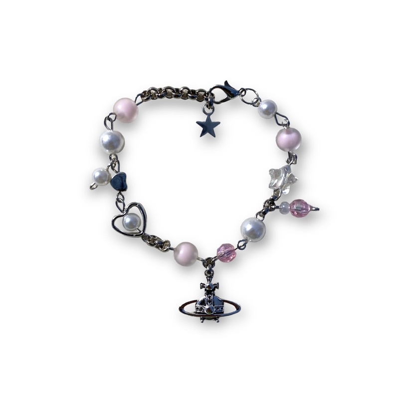 pulseira Once in a Lifetime | pulseira de pérolas rosa, miçangas |  aesthetic, softcore, coquette beads