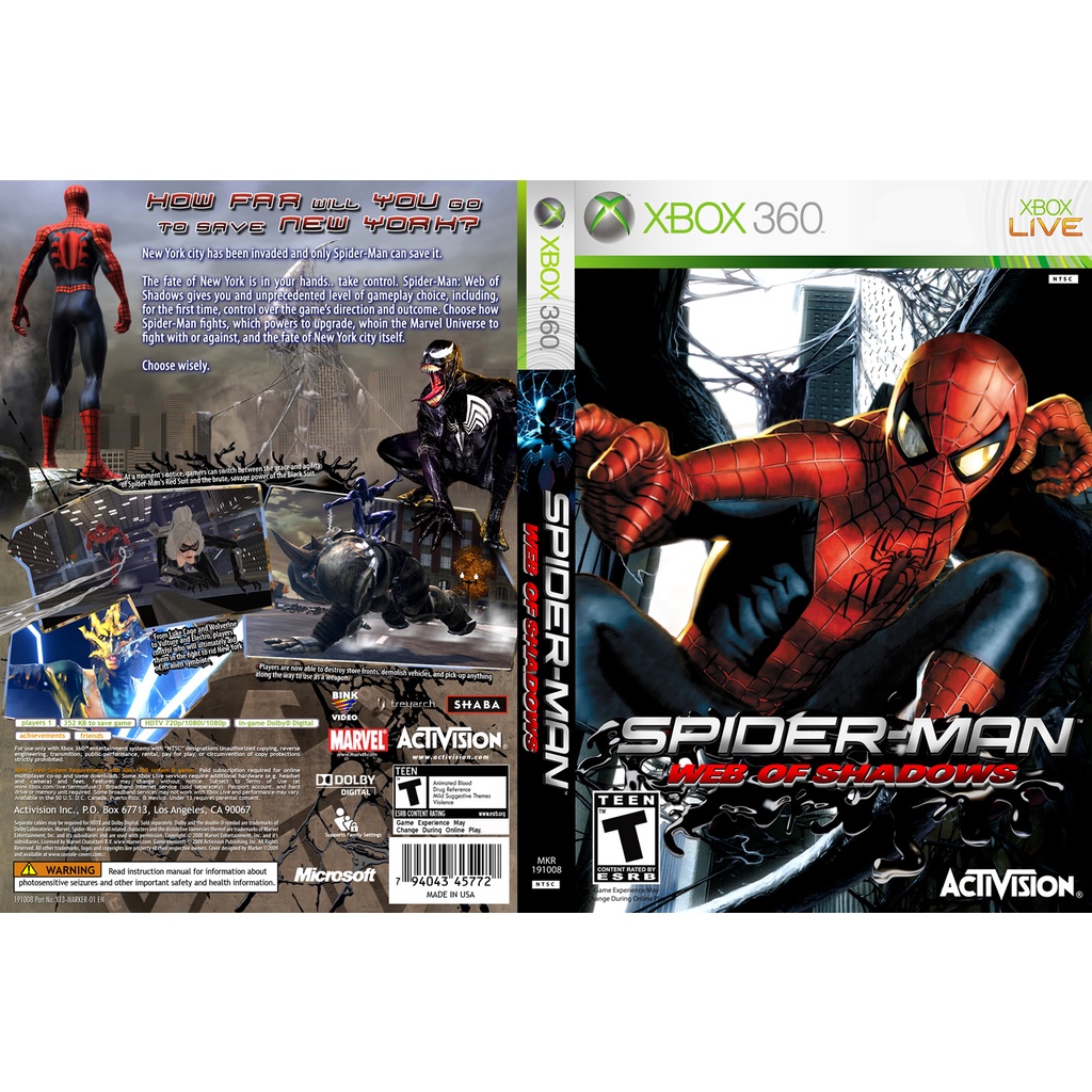 Jogo Xbox 360 Spider-Man Web Of Shadows - Activision - Gameteczone a melhor  loja de Games e Assistência Técnica do Brasil em SP