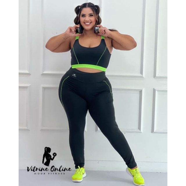 Conjunto Plus Size Fitness Estampado com Calça Cós Alto e Top