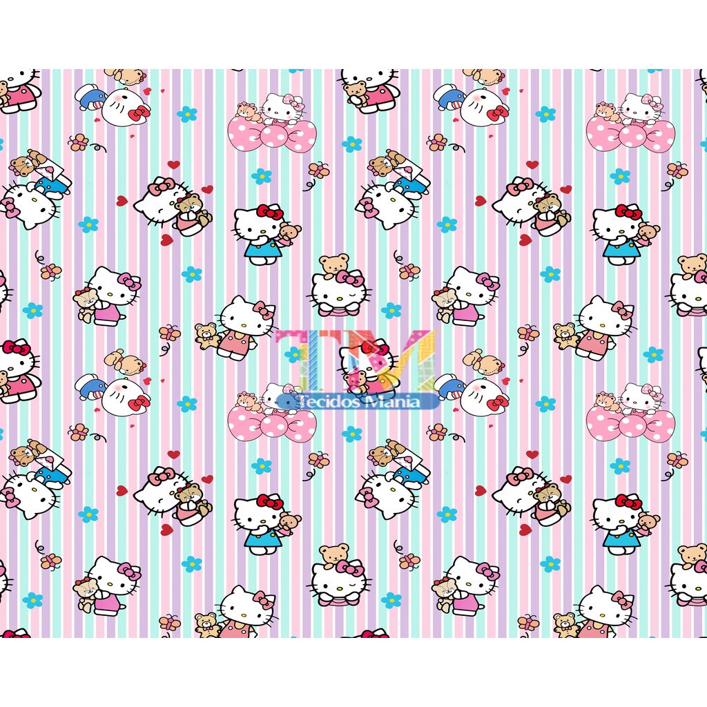 Tecido tricoline, microfibra ou gabardine estampado - Hello Kitty - Fundo  Rosa - Tecidos Mania