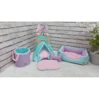 Kit Caminha Cyan Toca Cesto Organizador Cama Colchão Pet