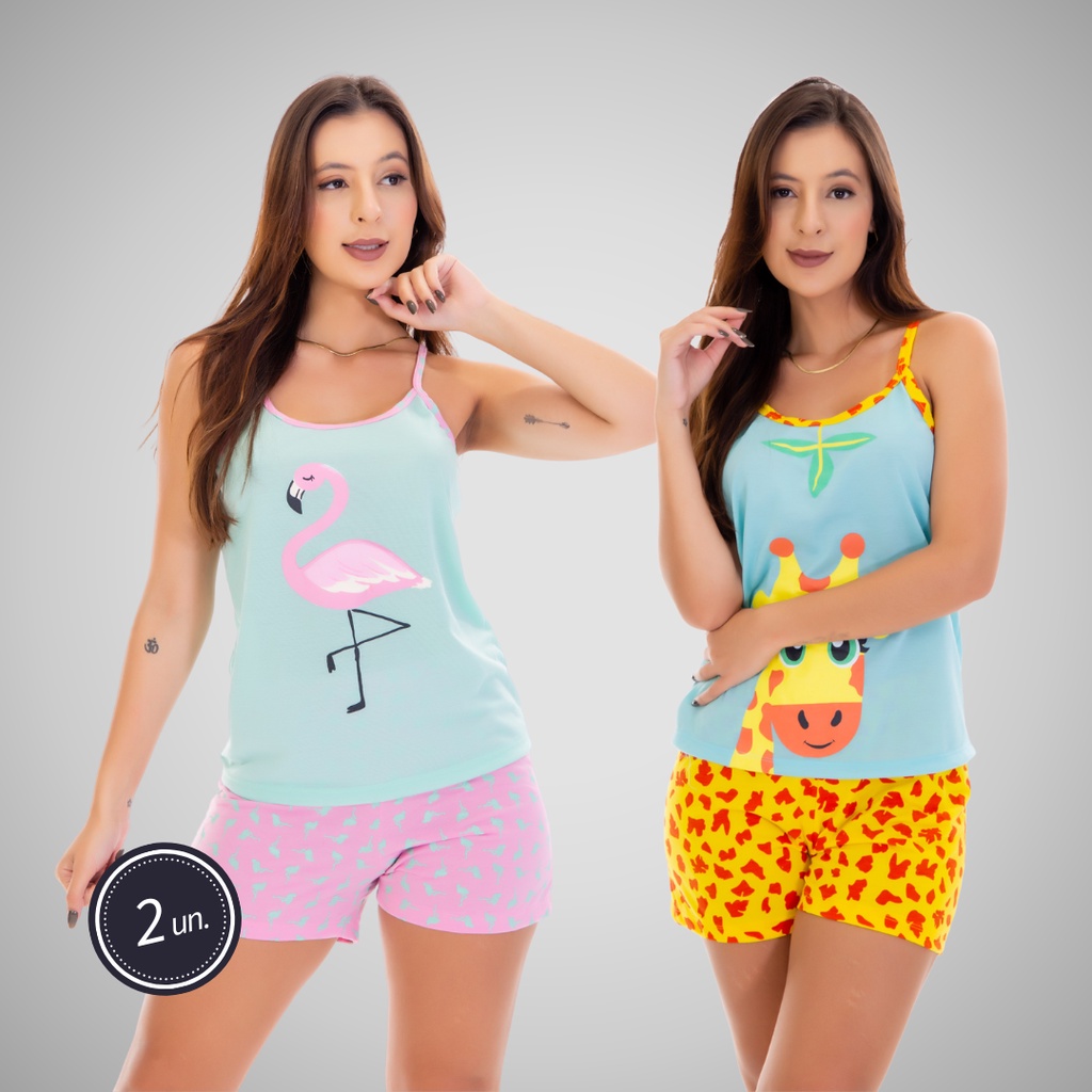 Kit 2 Baby Dolls Pijama Adulto Estampado Personagem Short Alcinha Linha Noite Feminina 325 | Shopee Brasil