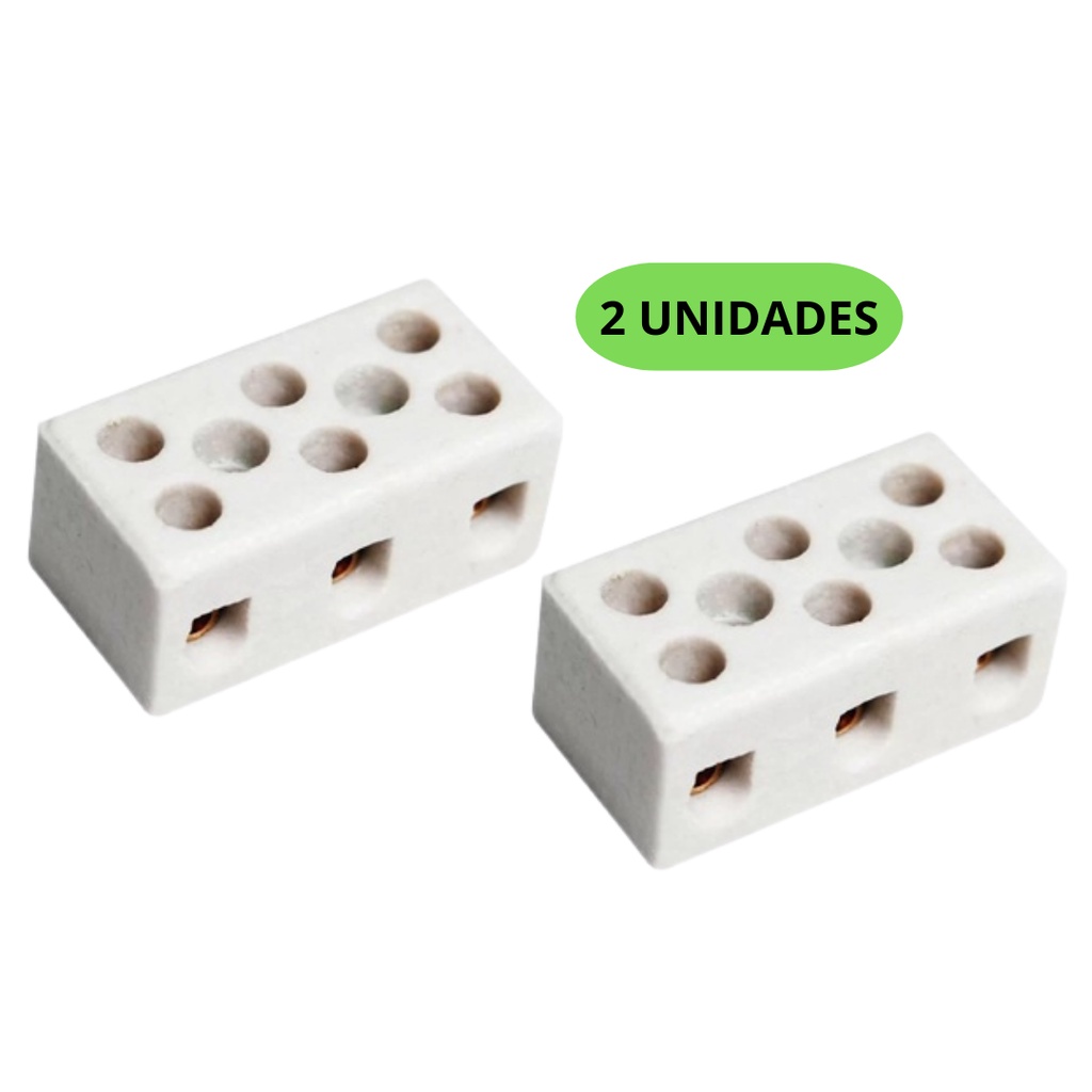 2 Conectores de Porcelana 10mm 250V Tripolar P/ Chuveiro